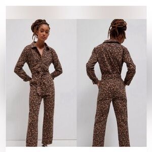 Anthropologie Leopard Print Utility Jumpsuit sz XS Petite, NWOT
